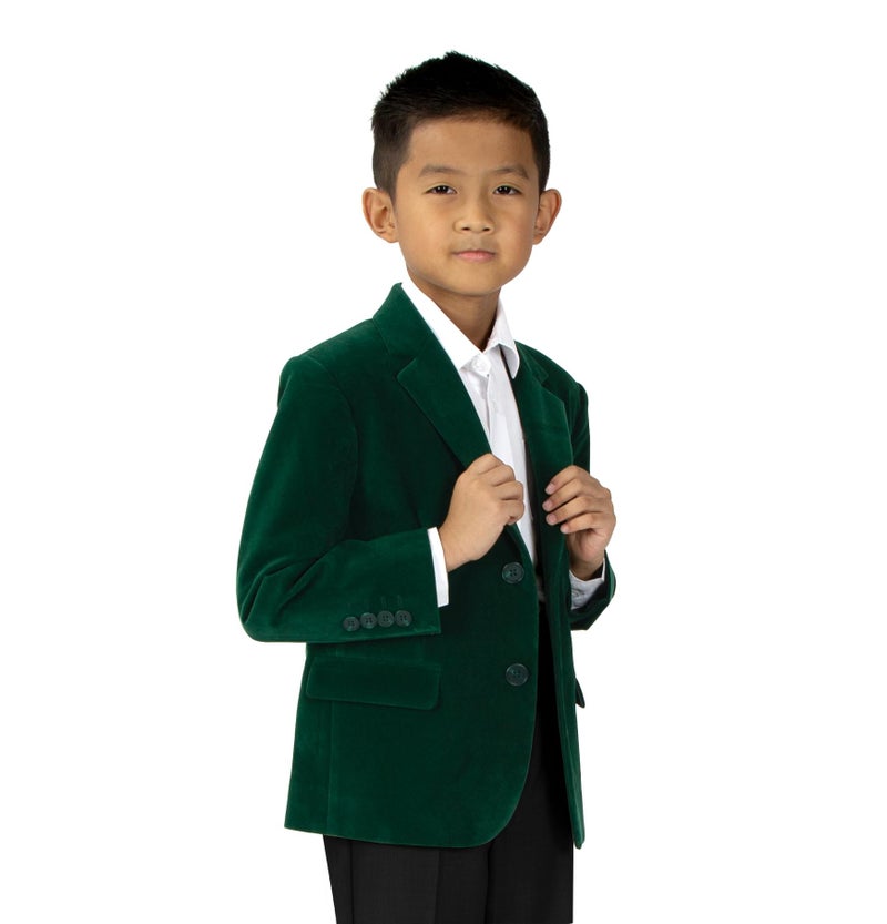 Spring Notion Big Boys' Emerald Green Velvet Blazer 12 - Image 3